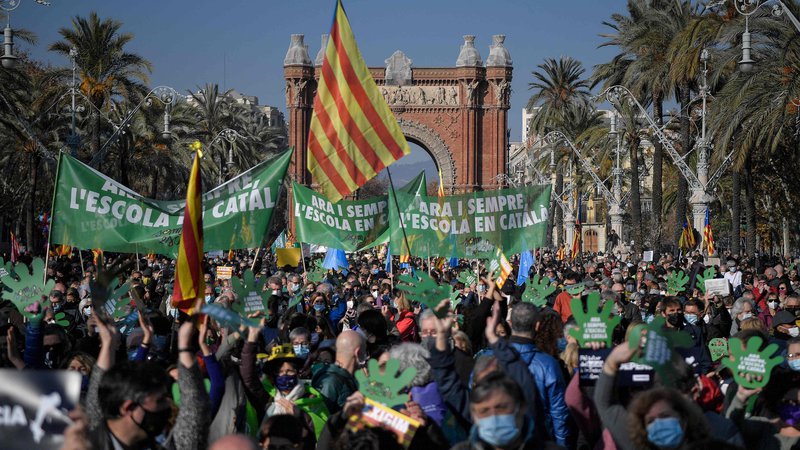 Fotografija: Katalonski protestniki branijo pouk v katalonščini. FOTO Pau Barrena/AFP
