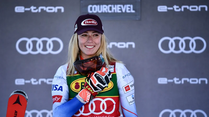 Fotografija: Zmagovalni nasmešek Mikaele Shiffrin. FOTO: Jeff Pachoud/AFP