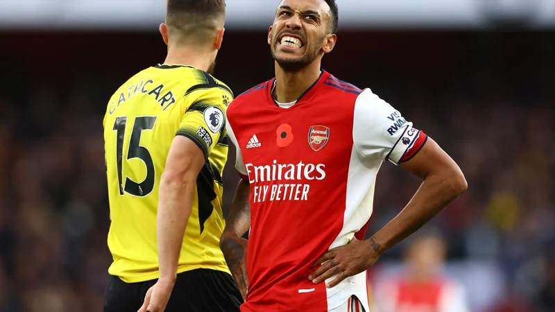 Fotografija: Pierre-Emerick Aubameyang (na fotografiji) je priljubljen med navijači Arsenala, a tudi trener Mikel Arteta ima svoje privržence. FOTO: David Klein/Reuters