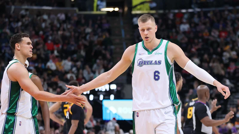 Fotografija: Kristaps Porzingis (desno) se je vrnil po težavah s poškodbo prsta na nogi. FOTO: Rob Gray/USA TODAY Sports