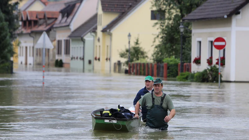 Fotografija: Poplavljena Kostanjevica na Krki septembra leta 2014. Foto Leon Vidic/Delo