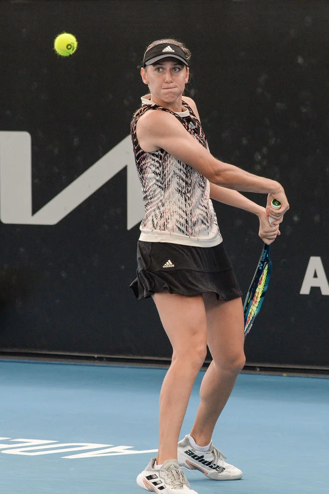 Kaja Juvan (na fotografiji) med petkovim dvobojem z Misaki Doi. FOTO:&nbsp;Brenton Edwards/AFP
