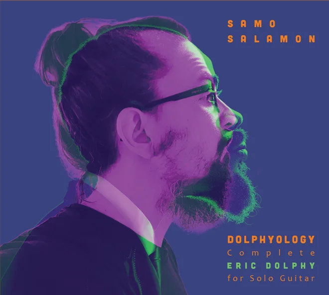 Ovitek albuma Dolphyology, na katerem se silhueta Erica Dolphyja zlije s profilom Sama Šalamona, je oblikoval Kristijan Robič. FOTO: arhiv Samo Records
