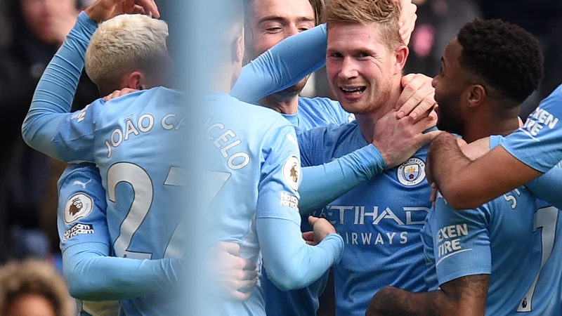Fotografija: Kevin De Bruyne je zaznamoval tekmo z izjemnim zadetkom za zmago v drugem polčasu. FOTO: Oli Scarff/AFP