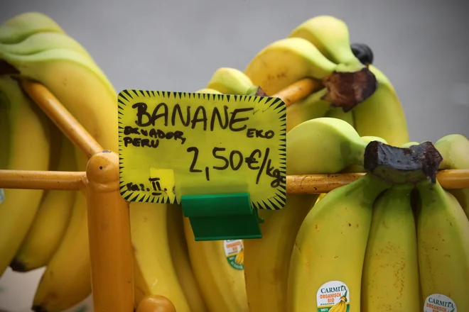 Ena velika banana je dolga približno 20 centimetrov in je enaka eni porciji sadja. FOTO: Blaž&nbsp;Samec/Delo
