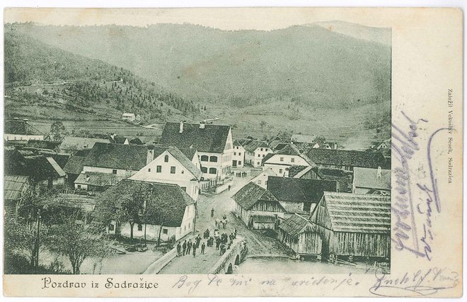 Razglednica Sodražice, okoli leta 1904. Foto arhiv Miloša Mikoliča
