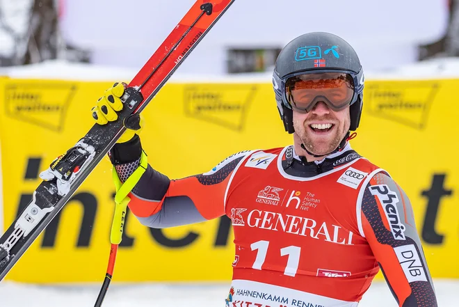 Za Aleksandra Aamodta Kildeja je Kitzbühel skoraj domača proga, Norvežan namreč živi v Innsbrucku. FOTO:&nbsp;Johann Groder/AFP
