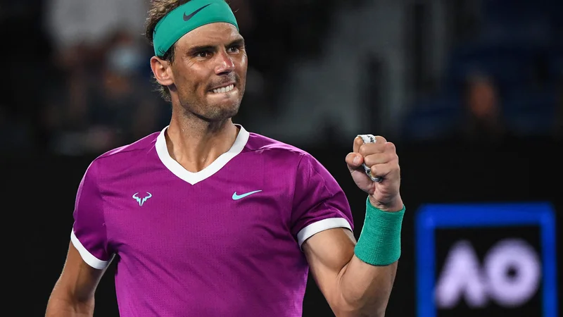 Fotografija: Rafael Nadal med dvobojem z Matteom Berrettinijem. FOTO: William West/AFP