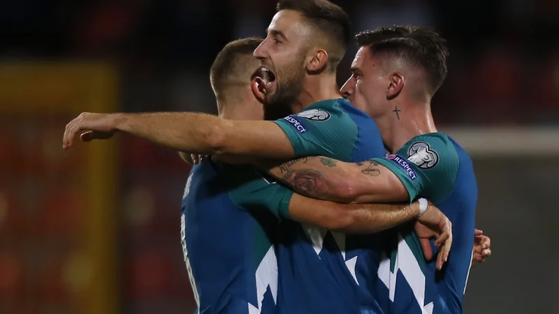 Fotografija: Andraž Šporar je v kvalifikacijah za SP 2022 dosegel en gol, za Middlesbrough je že pri številki sedem. FOTO: Darrin Zammit Lupi/Reuters
