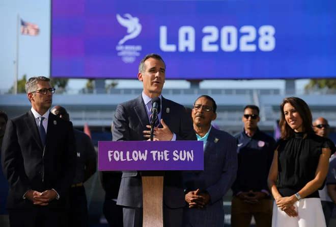 Los Angelese bo leta 2028 že tretjič gostil olimpijske igre, prvič jih je leta 1932, drugič leta 1984. FOTO: Mike Blake/Reuters
