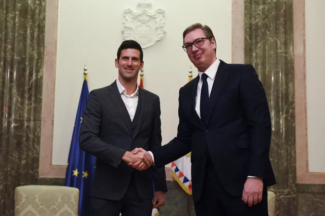 Novak Đoković s predsednikom Aleksandrom Vučićem v Beogradu. FOTO: Zorana Jevtić/Reuters
