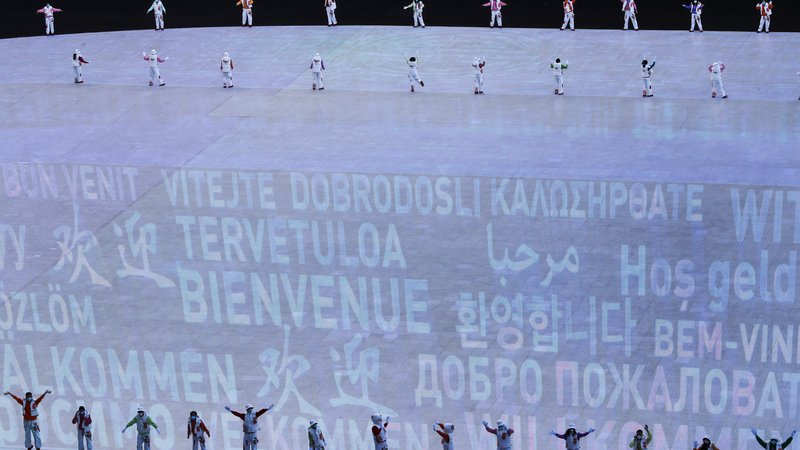 Fotografija: Zadnje priprave na otvoritveno slovesnost olimpijskih iger v Pekingu. FOTO: Matej Družnik/Delo
