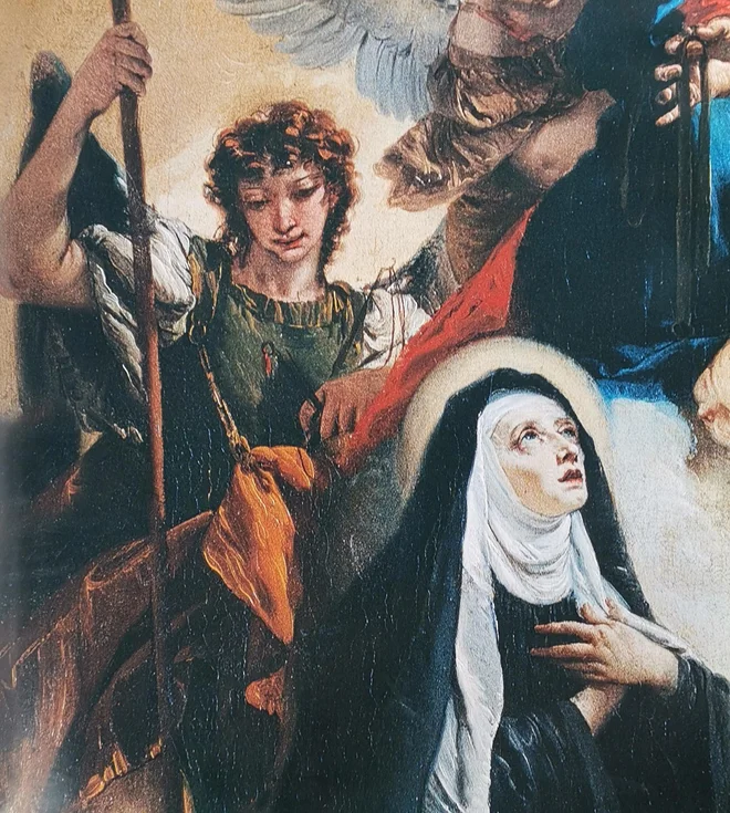 Giambattista Tiepolo: Marija s pasom, olje, platno 190 X 100 cm, z glavnega oltarja piranske cerkve Marije Tolažnice; detajl
