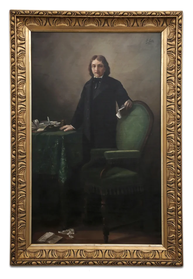 Anton Čeh, France Prešeren, portret, olje na platno, 1905, 114 x 70 cm. Vir: Galerija Antikvitete Novak FOTO: Galerija Antikvitete Novak
