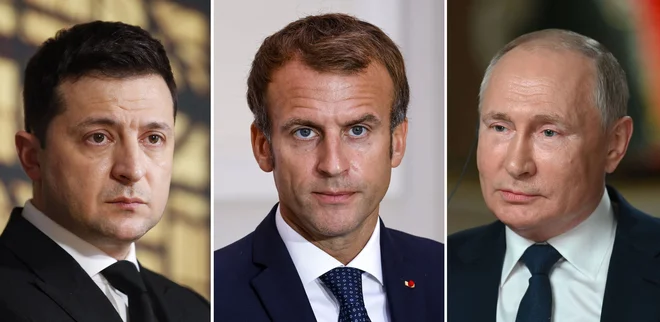 Jutri bo na obisk k ruskemu predsedniku Vladimirju Putinu priletel Emmanuel Macron, ki bo poskušal miriti razmere kot predsednik Francije, voditelj ene od držav normandijske četverice in tudi kot predsedujoči svetu EU. FOTO: Maksim Blinov/Afp
