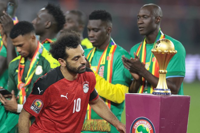 Dvakrat je Mohamed Salah kot zadnji strelec pri izvajanju enajstmetrovk Egiptu zagotovil napredovanje, v finalu ni dočakal strela z 11-m. FOTO: Kenzo Tribouillard/AFP
