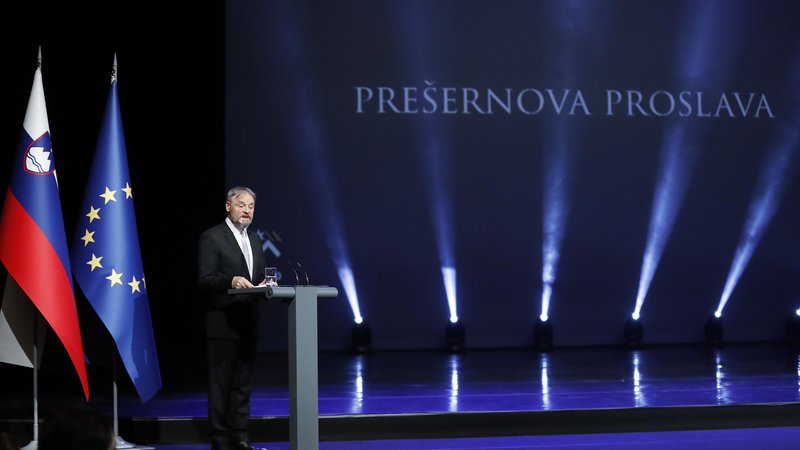 Fotografija: Nagovor na državni proslavi je imel Predsednik odbora Prešernovega sklada Jožef Muhovič. FOTO: Leon Vidic/Delo
