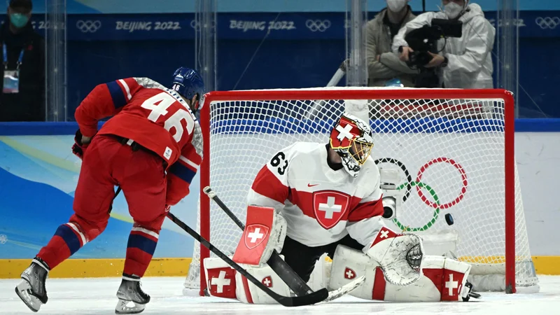 Fotografija: David Krejči je takole matiral švicarskega vratarja Leonarda Genonija. FOTO: Kirill Kudryavtsev/AFP
