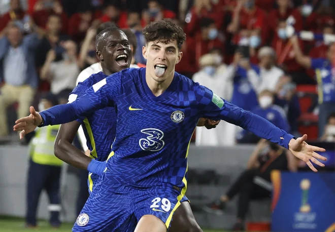 Kai Havertz se je takole veselil zmagovitega gola. FOTO: Suhaib Salem/Reuters
