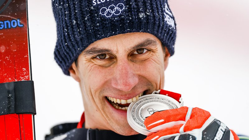 Fotografija: Žan Kranjec je na olimpijskem veleslalomu osvojil srebrno kolajno. FOTO: Matej Družnik
