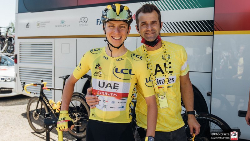 Fotografija: Tadej Pogačar in Andrej Hauptman sta lani skupaj proslavila že drugo zmago na Touru. FOTO: Fizza/UAE Emirates
