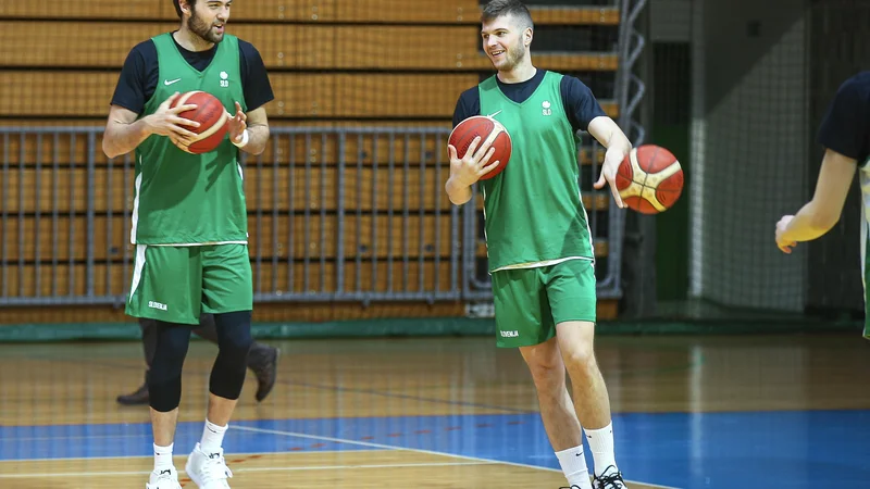 Fotografija: Prvič po nepozabnih olimpijskih igrah v Tokiu si bo slovenski dres nadel tudi naturalizirani Američan Mike Tobey (levo). FOTO: Jože Suhadolnik/Delo
