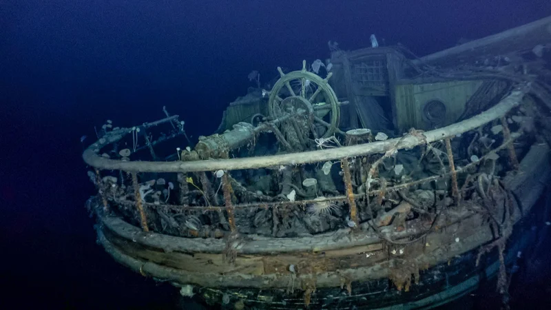 Fotografija: Ladja Endurance je več kot 3000 metrov globoko na morskem dnu. FOTO: Falklands Maritime Heritage Trust/National Geographic