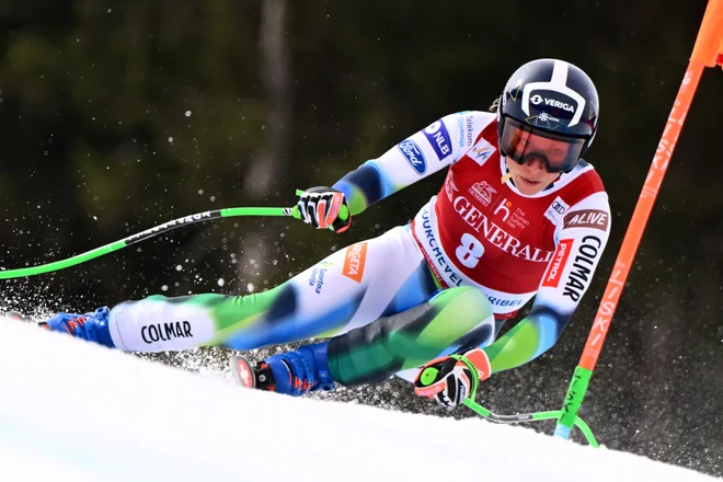 Ilka Štuhec med nastopom v Courchevelu. FOTO: Nicolas Tucat/AFP
