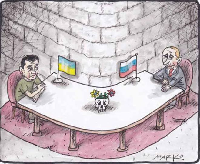 Zavita pogajanja. KARIKATURA: Marko Kočevar
