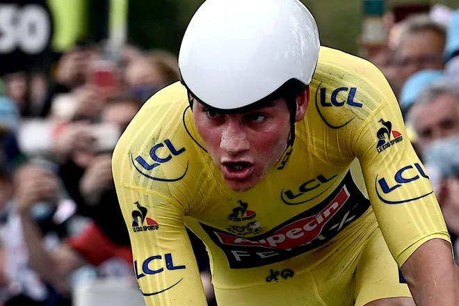 Mathieu van der Poel (na fotografiji) je na lanski dirki po Franciji nekaj časa nosil rumeno majico vodilnega. FOTO: Philippe Lopez/AFP
