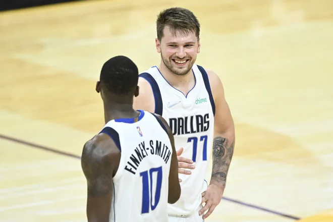 Najučinkovitejši Dallasov dvojec proti Clevelandu  Luka Dončić-Dorian Finney-Smith je skupaj dosegel 73 točk. FOTO: David Richard/USA Today Sports
