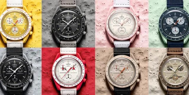Od enajstih ur je model Moonwatch morda najbližje originalu iz vesolja, z 42-milimetrskim ohišjem, jekleno sivim zaključkom in črnim paščkom. Tako kot original ima skrit S za Speedmaster v sredini kristalnega stekla. FOTO: Arhiv proizvajalca/Omega Swatch
