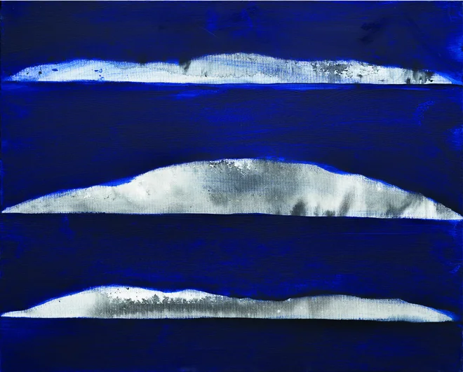 Leon Zakrajšek:&nbsp;TRIJE BRATJE II/Akril in Sumi na platnu/67x82 cm/2021&nbsp;
