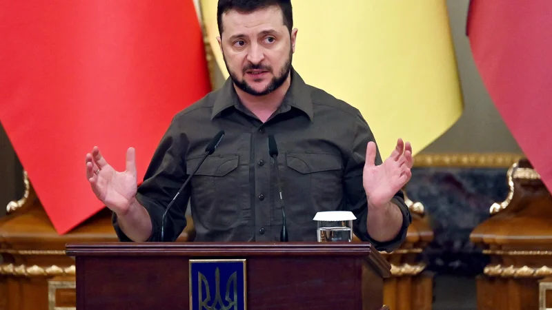 Fotografija: »Naredili smo še en korak na poti v Evropsko unijo,« je izjavil ukrajinski predsednik Volodimir Zelenski. FOTO: Sergej Supinski/Afp