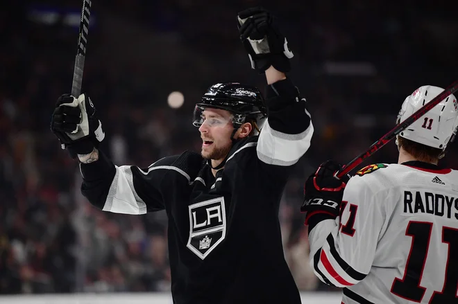 Adrian Kempe je podal Kopitarju za drugi gol. FOTO: Gary A. Vasquez/USA Today Sports
