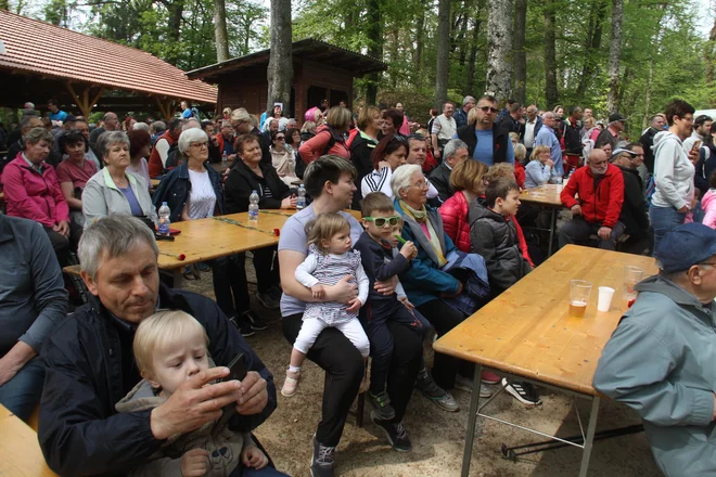 Prvomajskega srečanja na Debencu nad Mirno se je udeležilo dva tisoč ljudi. FOTO: Bojan Rajšek/Delo
