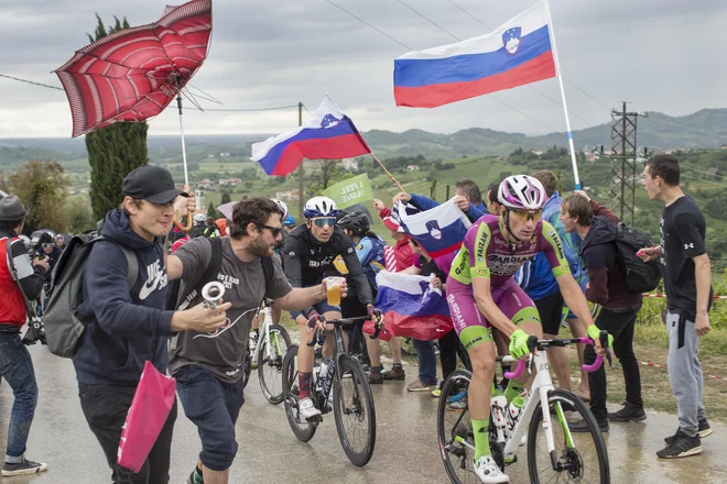 Prizor v Gornjem&nbsp;Cerovu med lansko dirko po Italiji, ki je obiskala Goriška Brda.&nbsp;FOTO:&nbsp;Jure Eržen/Delo
