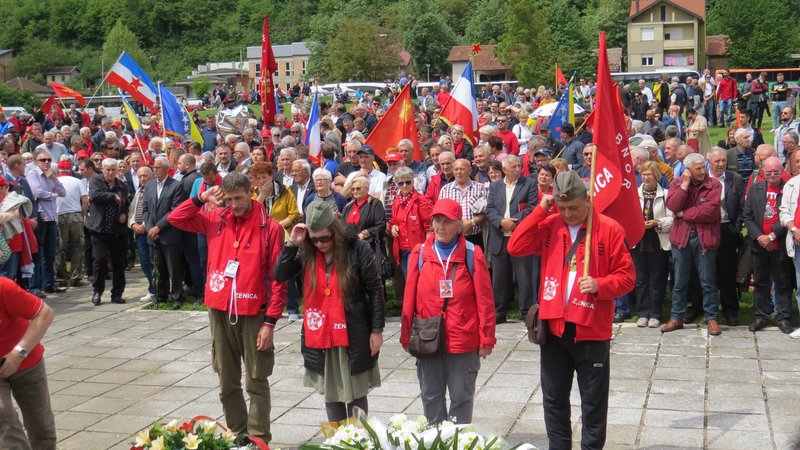 Fotografija: Številne delegacije antifašistov so položile vence pri partizanskem spomeniku v Jablanici. FOTO: Bojan Rajšek/Delo
