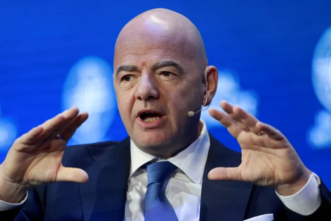 Gianni Infantino, predsednik Mednarodne nogometne zveze, med globalno konferenco na inštitutu&nbsp;Milken, ki jo je v začetku maja gostil&nbsp;kalifornijski Beverly Hills. FOTO: David Swanson/Reuters
