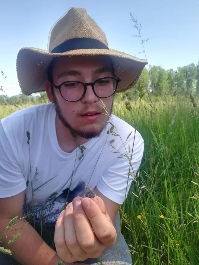 Maks Sešlar vselej vzame s sabo tudi mrežico za metulje, spretno jih prime, identificira, potem pa izpusti.
