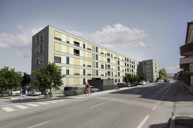Fotografija: Prvi stanovanjski objekt, ki bo namenjen medgeneracijskemu sobivanju, bo imel 66 stanovanj, od tega 30 oskrbovanih. FOTO: Neuhaus
