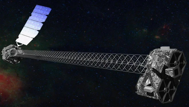 Nustar se ponaša z inovativno konstrukcijo. FOTO: NASA/JPL-Caltech&nbsp;
