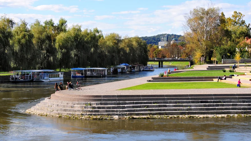 Fotografija: Špica je ena najočarljivejših točk v Ljubljani, a voda žal ni ustrezna za kopanje. FOTO Mestna občina Ljubljana