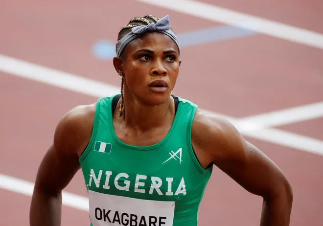 Blessing Okagbare po nastopu v kvalifikacijah teka na 100 metrov&nbsp;na OI v Tokiu.&nbsp;FOTO:&nbsp;Phil Noble/Reuters
