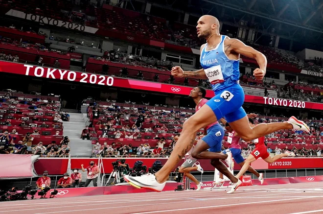 Tokijski olimpijski zmagovalec Marcell Jacobs bo šprintal na bližnjem SP v ZDA. FOTO: Fabrizio Bensch/Reuters

