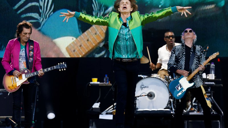 Fotografija: Mick Jagger, Ronnie Wood in Keith Richards na koncertu v Bruslju. FOTO: Yves Herman/Reuters
