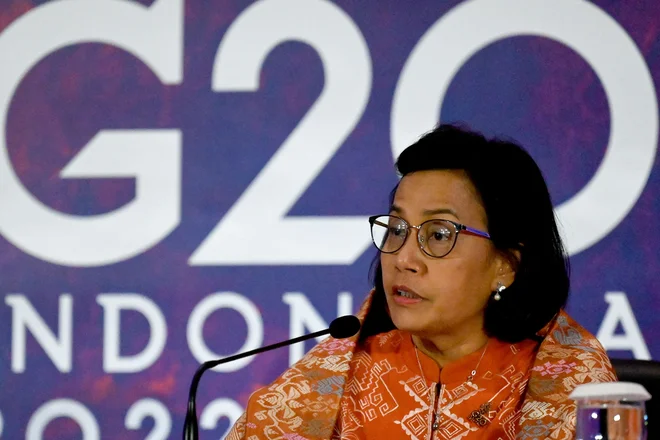 Indonezijska finančna ministrica Sri Mulyani Indrawati je morala priznati, da skupnega stališča o vojni v Ukrajini ni. FOTO: Sonny Tumbelaka/AFP
