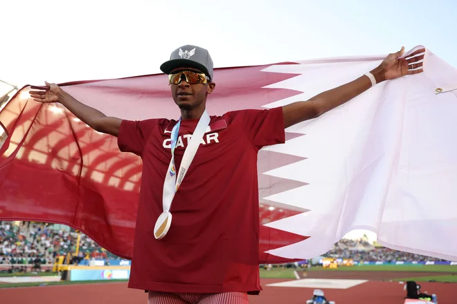 Mutaz Essa Barshim iz Katarja je potrdil prevlado v skoku v višino. FOTO: Christian Petersen/AFP
