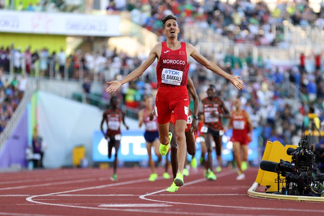 Soufiane El Bakkali je dobil zlato kolajno na 3000 m zapreke. FOTO: Patrick Smith/AFP
