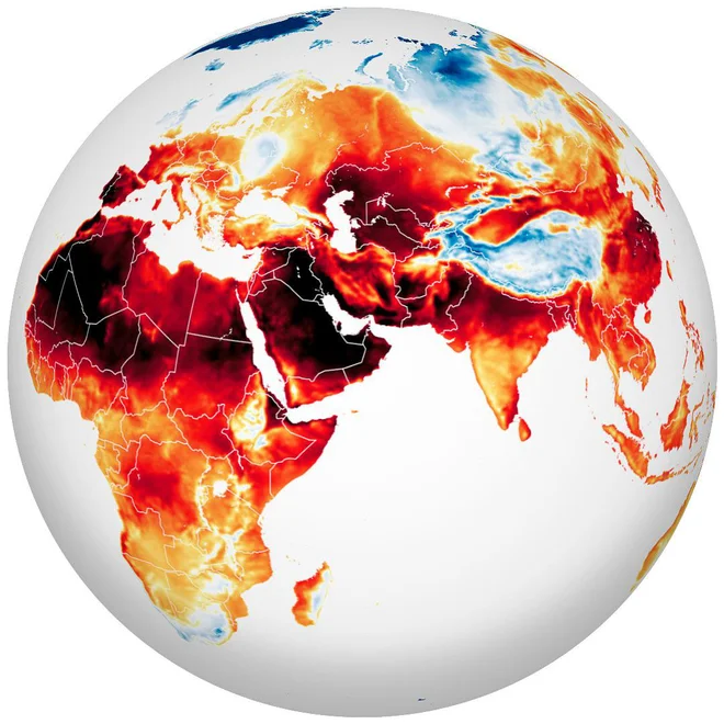 Temnejša rdeča kot je, bolj je vroče. Tam temperature presegajo 40 stopinj Celzija. FOTO:&nbsp;Nasa
